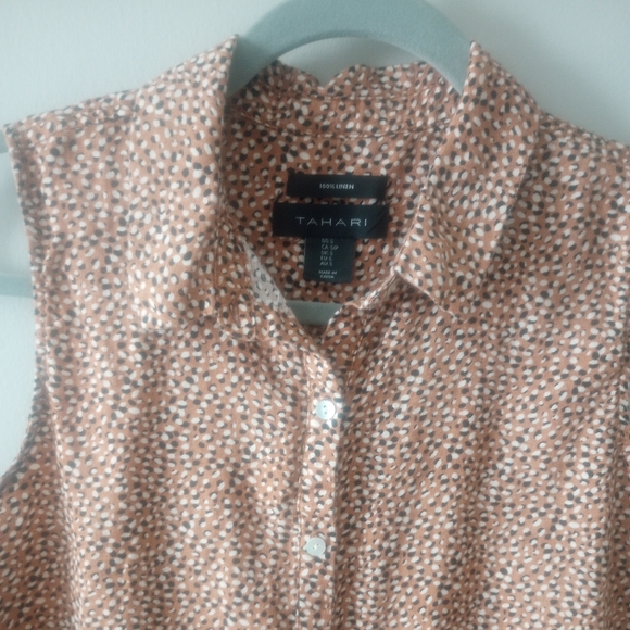 Tahari 100% Linen Spotted Sleeveless Shirt Dress - Picture 2 of 3